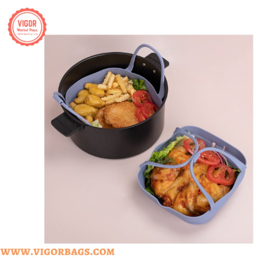Square Air Fryer Liners 8 inch Basket Silicone Mat With Handle
